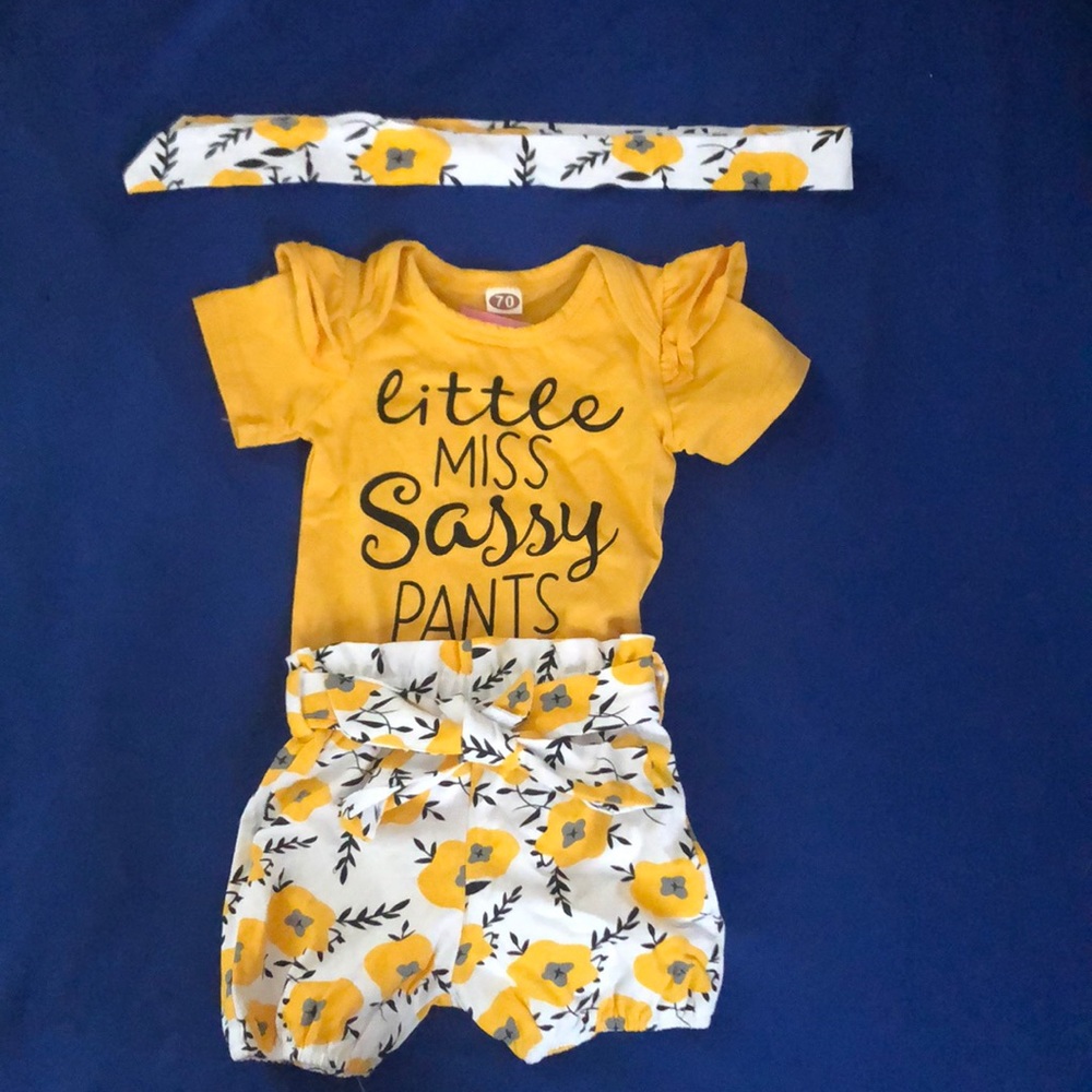 3 piece “Little Miss Sassy Pants” baby girl set